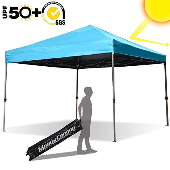 ABCCANOPY Canopy Tent 10 x 10 Pop up Tents Black Coated UPF 50  Portable Folding Canopy with Wheeled Roller Bag for Trade Show, Sky Blue