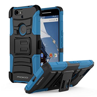 MoKo Nexus 6P Case - [Heavy Duty] Full Body Rugged Holster Cover with Swivel Belt Clip - Dual Layer Shock Resistant for Huawei Google Nexus 6P 5.7 Inch Smartphone 2015, BLUE