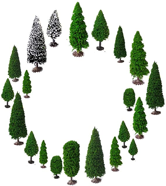 OrgMemory Mixed Model Trees with Base, Diorama Supplies, Model Train Scenery, Woodland Scenics, (19pcs, 2-6 inch /5-15 cm), Ho Scale Trees, Miniature Trees with Bases