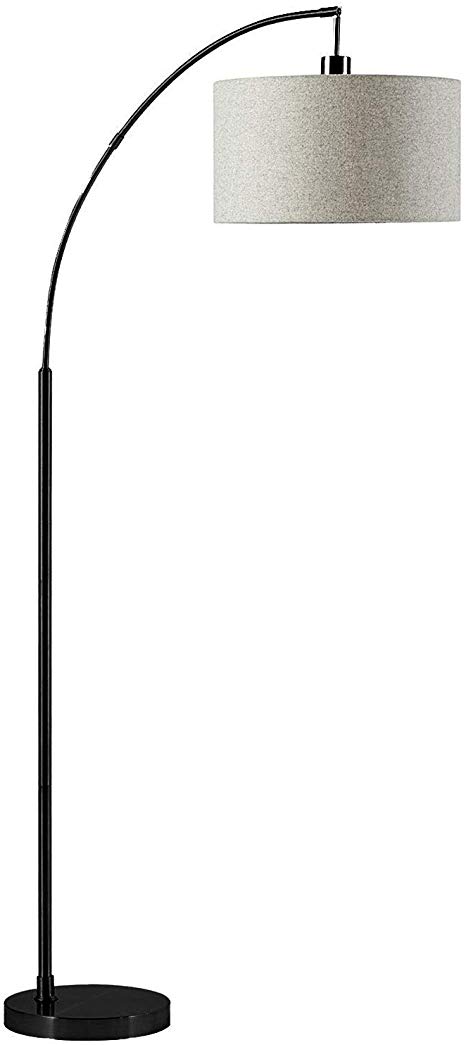 Rivet Modern Arc Floor Lamp with Bulb and Fabric Shade, 69"H, Matte Black