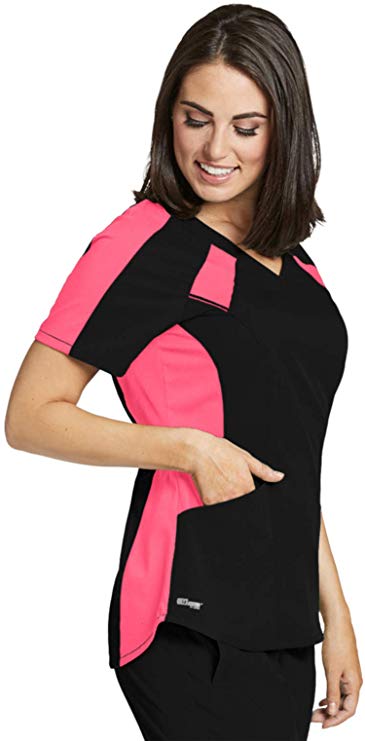 Grey's Anatomy Spandex-Stretch 3-Pocket Color Block V-Neck Scrub Top for Women