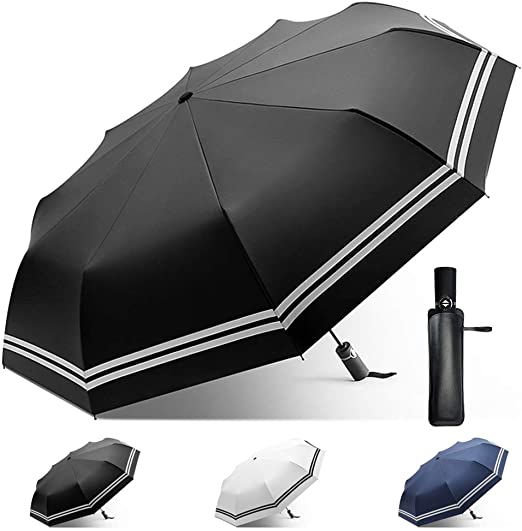 Umineux Auto Open Close Umbrella Windproof Folding Umbrella for Women Men, Compact Sun&Rain 10 Ribs Umbrellas with Travel Case