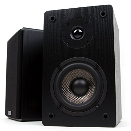 Micca MB42 Bookshelf Speakers with 4-Inch Carbon Fiber Woofer and Silk Dome Tweeter, Black