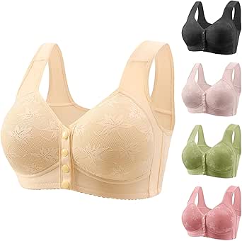 Daisy Bras for Older Women Front Closure Bras Push Up Bra No Underwire Plus Size Front Button Bra