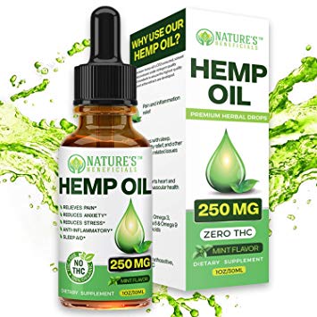 Organic Hemp Oil Extract Drops for Pain Relief, Sleep Aid, Anxiety Relief, Stress Relief That's 100% Pure Natural Non-GMO Cold-Pressed