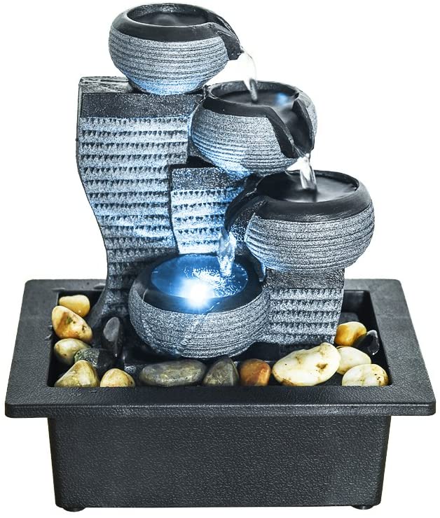 BBabe Desktop Decor LED Illuminated Indoor Portable Waterfall Tabletop Fountains 10 1/5" High