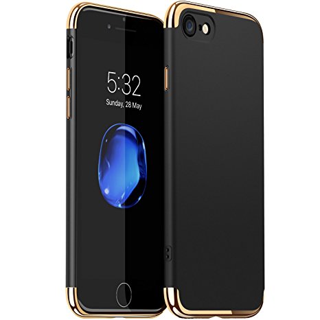 iPhone 7 Case, VANMASS 3 in 1 [Slim Fit] Ultra Thin Anti-Scratch Resistant Matte Surface Case  CHROME GOLD Frame Hard Protective Cover Case with 3 Detachable Parts for Apple iPhone 7(4.7')(Black)