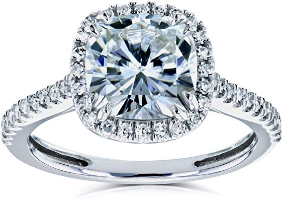 Kobelli Cushion Moissanite Halo Engagement Ring 2 1/4 CTW 14k White Gold