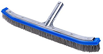 Pooline 18" Pool Brush (Curved) with Aluminum Back and Handle - Stainless Steel Bristles - Blue Brush Body