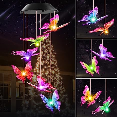Gifts for Women, Winzwon Solar Butterfly Wind Chimes for Outside, Solar Lights Outdoor Decor Hanging Mobile Decoration for Garden Patio Yard Porch Home Gifts for Mom Grandma Birthday