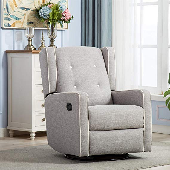 CANMOV Swivel Rocker Fabric Manual Recliner Chair for Living Room, Soft Microfiber Single Seat Reclining Sofa Chair, Gray