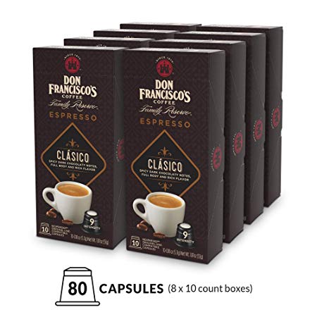 Don Francisco's Espresso Capsules Clasico, Intensity 9 (80 Pods) Compatible with Nespresso OriginalLine Machines, Single Cup Coffee