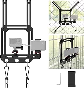 Neewer Phone Fence Mount with Phone Holder for Game Changer Mounting, Shock Absorbing Baseball Tennis Court Chain Link Compatible with Mevo Star Action Camera GoPro Insta360 DJI iPhone, PA022 Black