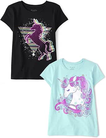 The Children's Place Girls' Unicorn Short Sleeve Graphic T-Shirts,multipacks