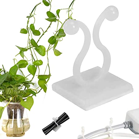 Plant Climbing Wall Fixture Clips Plant Fixer Self-Adhesive Hook Plant Vine Traction Invisible Wall Vines Fixture Wall Sticky Hook Vines Fixing Clip Vines Holder E 100 Pcs