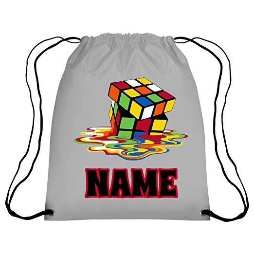Personalised Melting Rubix Cube Big Bang Theory Drawstring GYM Bag School, Nursery, Swim, PE, Dance, Kit (White)