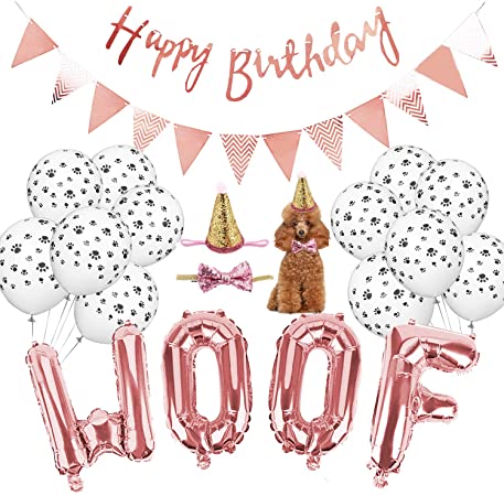 Legendog Dog Birthday Party Supplies, WOOF Letter Balloons,Paw Print Balloons Pet Birthday Hat Happy Birthday Banner for Dog Birthday Party