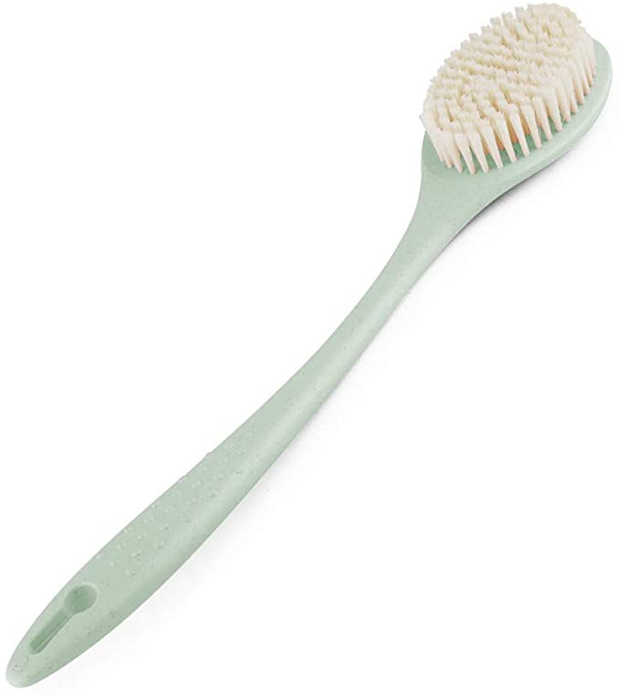 Usmascot Bath Brush, Long Handle Soft Spa Shower Body Massage Brush with Natural Wheat Straw Handle (Green)