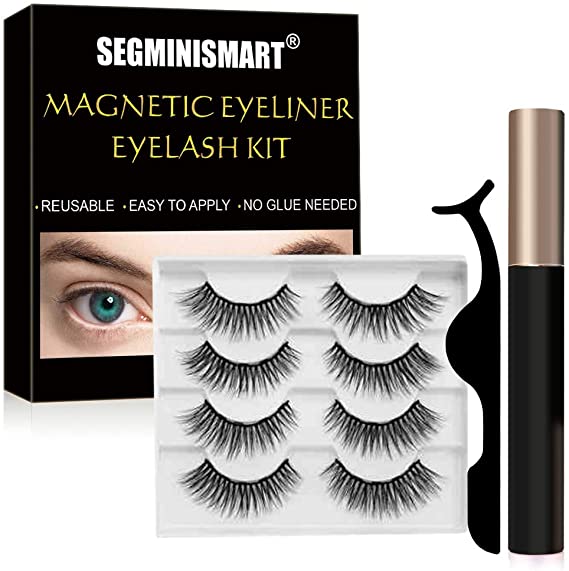 Magnetic Eyelashes, Magnetic Eyeliner, Magnetic Eyeliner and Lashes Kit,4 pairs of false eyelashes with Eyelash Tweezer