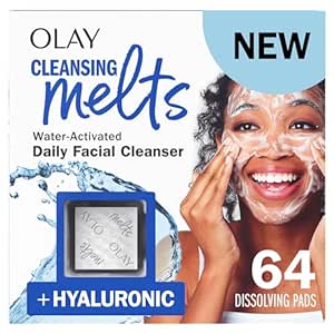 Olay Cleansing Melts   Hyaluronic Face Cleanser, 64 ct. total (2 x 32 ct.), Water-Activated Face Wash Cleans, Tones, and Refreshes Skin