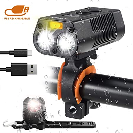 victagen Bike Light Bicycle Front Light,Super Bright 2400 Lumens with Free Tail Light/Rear Light,Waterproof Bicycle Headlight USB Rechargeable Type C, Easy to Mount Fits for Mountain,Kids,Road Bikes
