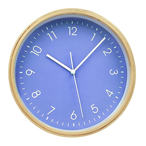Silent Wall Clock - 8 Inch Non Ticking Digital Quiet Sweep Decorative Vintage Wooden Clocks by Hippih ,Purple