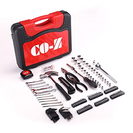 CO-Z 186 Pieces Home Repair Tool Set with Case, Premium Carbon Steel Starter Tool Kits Household