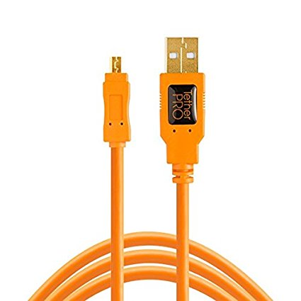 TetherPro USB 2.0 A Male to Mini-B 8 Pin, 15 feet (4.6m), Orange