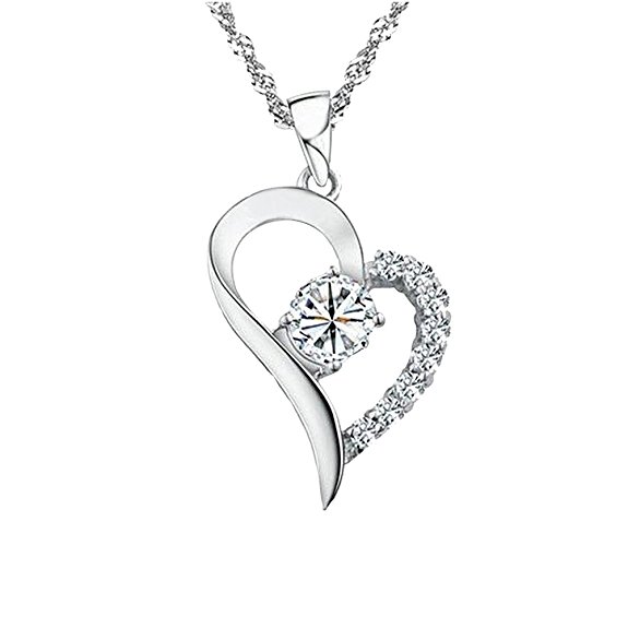 Fervent Love  White Gold Plated Heart Pendant Necklace for Women/Girls