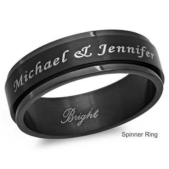 Free Engraving Both Sides - Personalized Stainless Steel Black Spinner Ring