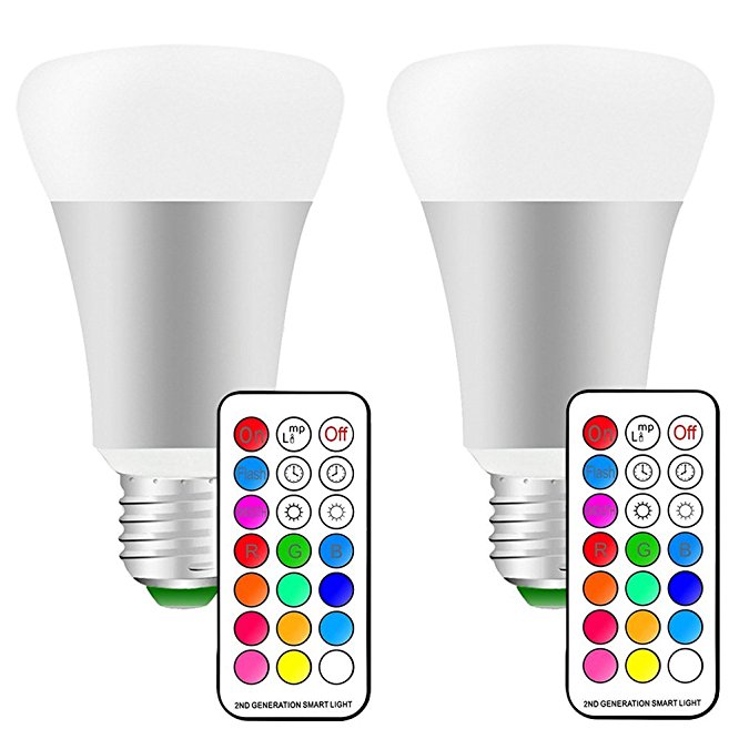 LED RGBW Light Bulbs, Minkle 10W E27 12 Colors Changing Dimmable Lighting Lamps with Remote Controller ( 2 Pack )