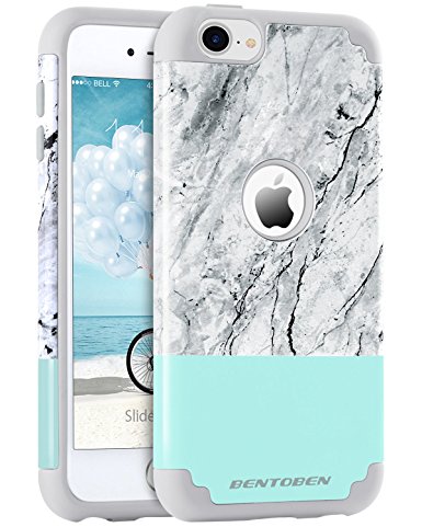 iPod 5 Cases, iPod 6 Cases, BENTOBEN Marble Design Ultra Slim Dual Layer Hybrid Hard Smooth PC & Flexible Soft Silicone Scratch Resistant Protective Case for iPod Touch 5 6th Generation, Green/Gray