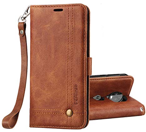 Ferlinso Moto Z3 Play Case, Elegant Retro Leather with ID Credit Card Slot Holder Flip Cover Stand Magnetic Closure Case for Moto Z3 Play-Brown