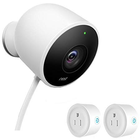 Nest (NC2100ES) Outdoor Security Camera, White with Deco Gear Pack WiFi Smart Plugs (1 Camera, 2 Smart Plugs)