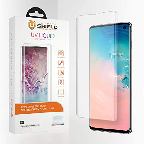 Ultimate Shield Liquid Glass for Samsung Galaxy S10 [Premium 3D Curved Tempered Glass Screen Protector] [Full Adhesive] [Ultrasonic Compatible] [Scratch Resistant] [Crystal Clear]