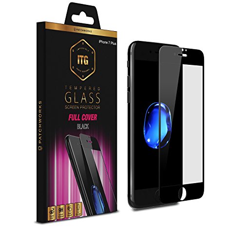 Patchworks ITG FULL COVER Black for iPhone 7 Plus - Glass is product of Japan, Designed in California, Full Coverage Curved Edge to Edge Tempered Glass Screen Protector