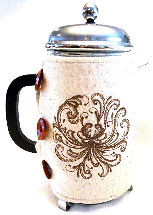 Integrity Designs Scandinavian Rosemaling Embroidered French Press Cozy with Gift Card and Envelope
