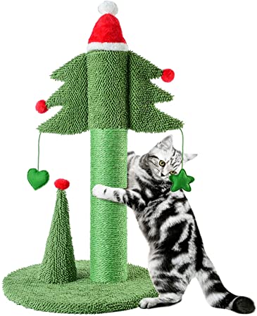 BOLUO Tall Cat Scratching Post Toy Ceder Christmas Cat Trees for Adult Large Cats Scratcher Cute Kitten Kitty Sisal Scratch with Teaser Ball Indoor Outdoor 31 inch