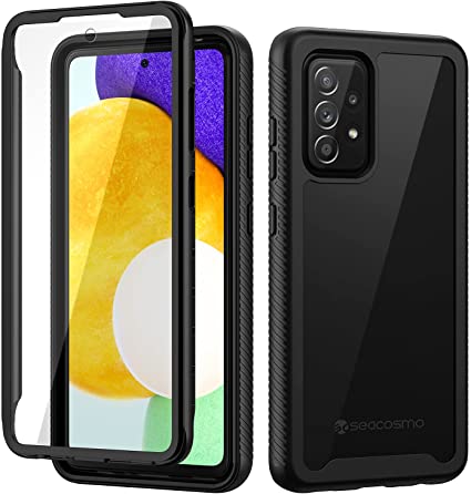 seacosmo Samsung A52 Case, [Built-in Screen Protector] Full Body Clear Bumper Case Shockproof Protective Phone Cases Cover for Samsung Galaxy A52 5G/4G, Black
