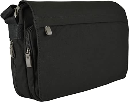 Dusky Leaf Compact Canvas Messenger Bag - Fits 13-inch Laptop Computers Such as MacBook Pro Notebook and iPad Tablet - Nü Black