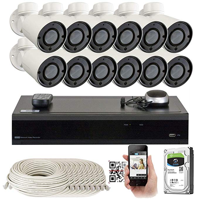 GW 16 Channel H.265 4K NVR 5MP IP Network PoE PTZ Camera System, 12pcs 5MP 1920p PoE 4X Optical Pan Tilt Zoom Bullet Security Camera, 130ft Night Vision, 4TB Hard Drive Included