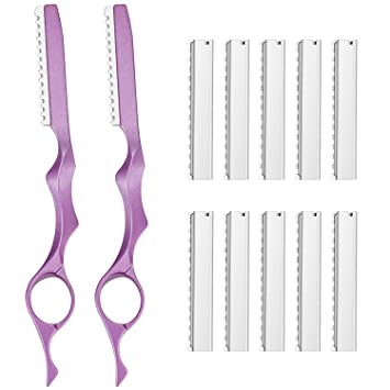 12 Pieces Hair Styling Thinning Razor Set, 2 Pieces Hair Styling Razor Hair Cutting Texturizing Razors and 10 Pieces Replacement Spare Blades for Salon Home Christmas Valentine's Day Giving (Pink)