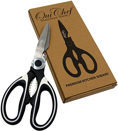Kitchen Shears, Chef Scissors, Poultry Shears, Meat Shears, Kitchen Scissors with Premium Stainless Steel Blades and Black & White Sure-Grip Ergonomic Handles