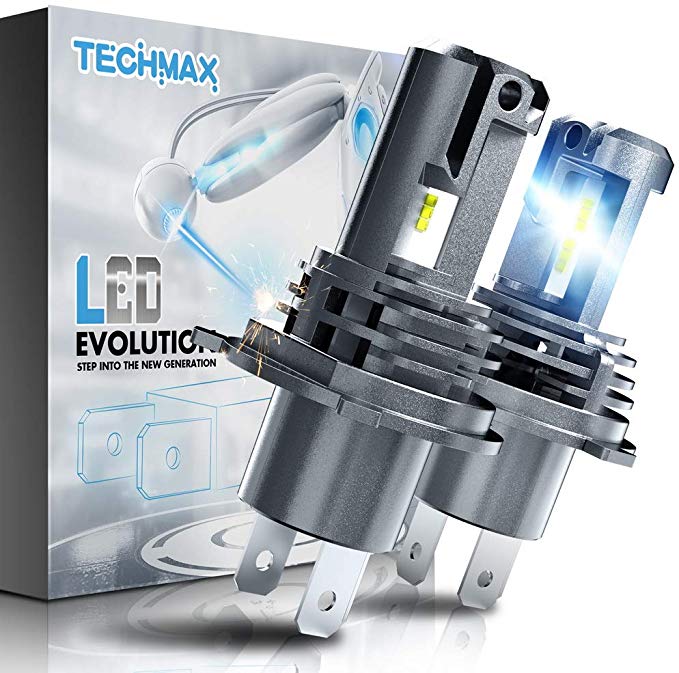 TECHMAX H4 LED Headlight Bulb,Small Design 60W 10000Lm 6500K Xenon White ZES Chips Extremely Bright 9003 Conversion Kit of 2