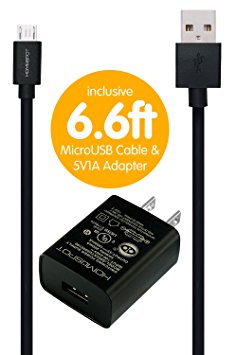 HomeSpot Sync & Charge Value Pack Micro-USB to USB Cable - 6.6ft (2M) Extra Long Charging Cable with US 5V1A USB Wall Charger for Samsung, LG, HTC, Google, Kindle, Sony, Nokia) - Black