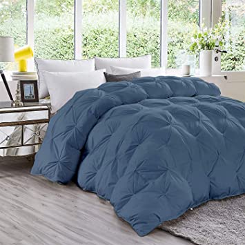 Premium Quality - Oversized Super King Size (120" x 98") Inches, 3pc Pinch Pleated Comforter Set 400 GSM 800 Thread Count 100% Egyptian Cottont - Medium Blue Solid