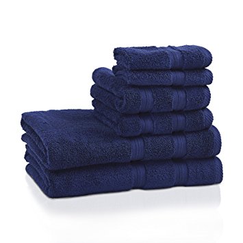 Superior 100% Cotton Smart Dry Zero Twist 6-piece towel set, Incredibly Soft, Highly Absorbent, Quick Drying Towels, 2 Bath Towels, 2 Hand Towels, 2 Wash Cloths, Navy Blue