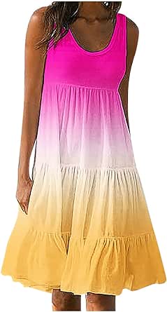 Sundresses for Women Summer 2024 Vacation Plus Size Loose Fit Flowy Sleeveless Casual Beach Tropical Tank Dress