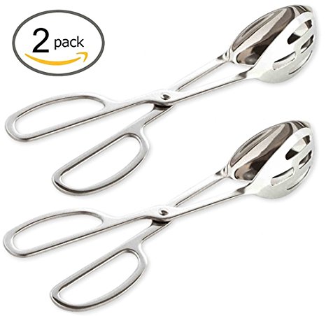 KEBE 2-PACK Stainless Steel Buffet Party Catering Serving Tongs Thickening Food Clip Salad Tongs Cake Clip Bread Clip