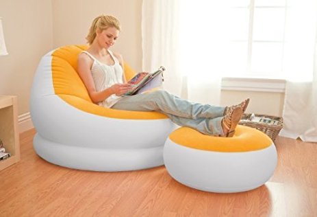 INTEX Inflatable Colorful Cafe Chaise Lounge Chair w/ Ottoman - Orange | 68572E